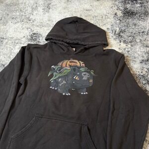 Delta Fleece Mens Bulbasaur Pumpkin Halloween Graphic Hoodie Black Medium